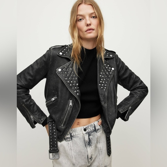 All Saints Jackets & Blazers - Balfern Leather Studded Biker Jacket NWT